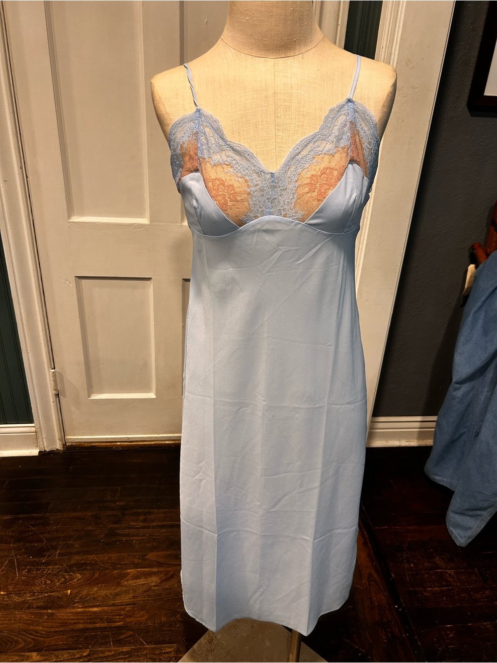 Savage X Fenty Pale Blue Lace-Trim Slip Dress NWT